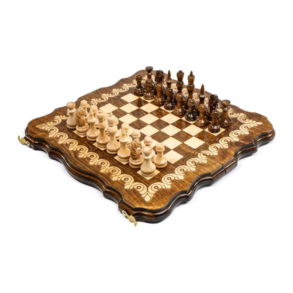 Handmade Wooden Chess and Backgammon Set with Armenian Ornament, 40 cm