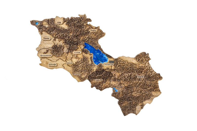 Handmade Wooden Map of Armenia and Artsakh, 80 x 60 cm
