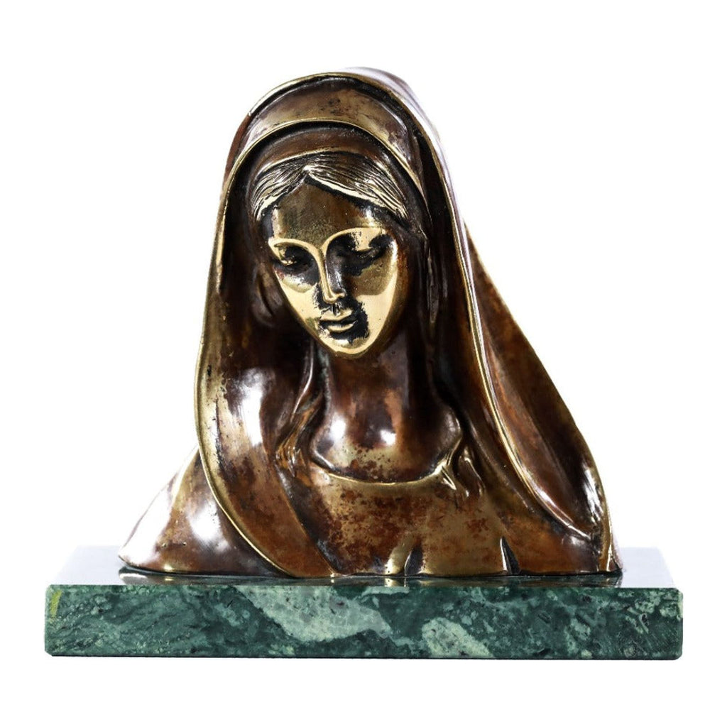 Handmade Bronze and Marble The Bust of Mary Sculpture
