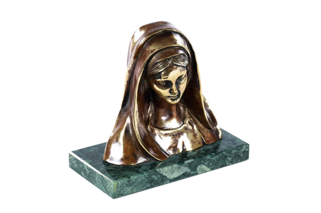 Handmade Bronze and Marble The Bust of Mary Sculpture - photo 2