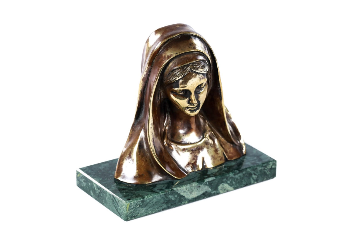 Handmade Bronze and Marble The Bust of Mary Sculpture - photo 2