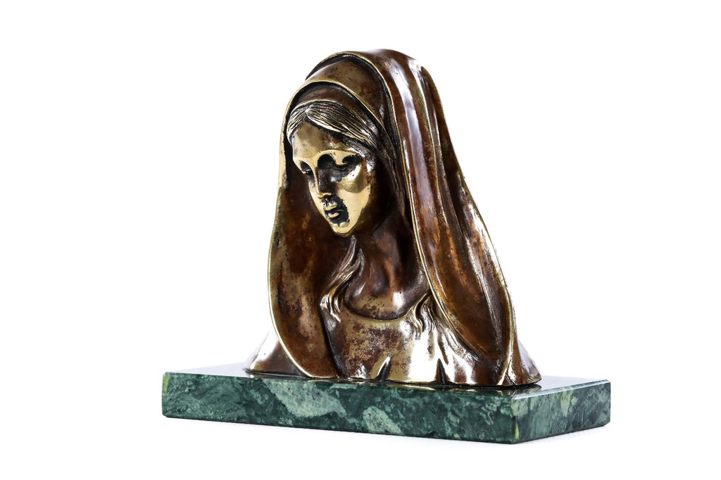 Handmade Bronze and Marble The Bust of Mary Sculpture - photo 4