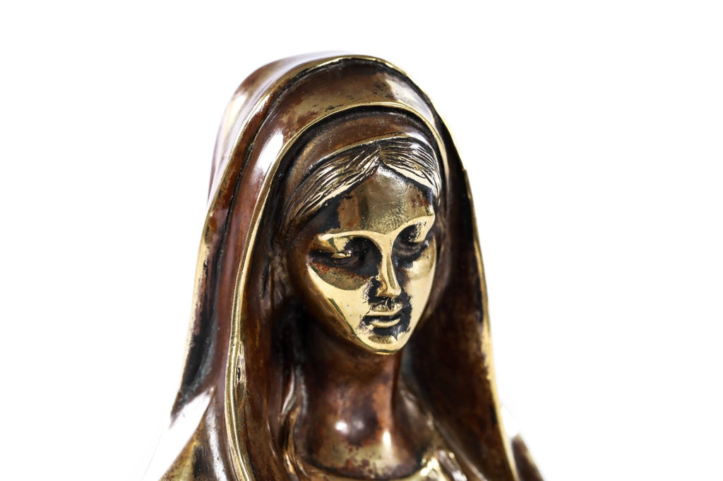 Handmade Bronze and Marble The Bust of Mary Sculpture - photo 3