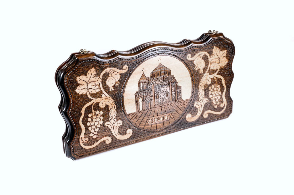 Handmade Wooden Backgammon Set with Church of St. Hripsime, 60 cm - photo 6