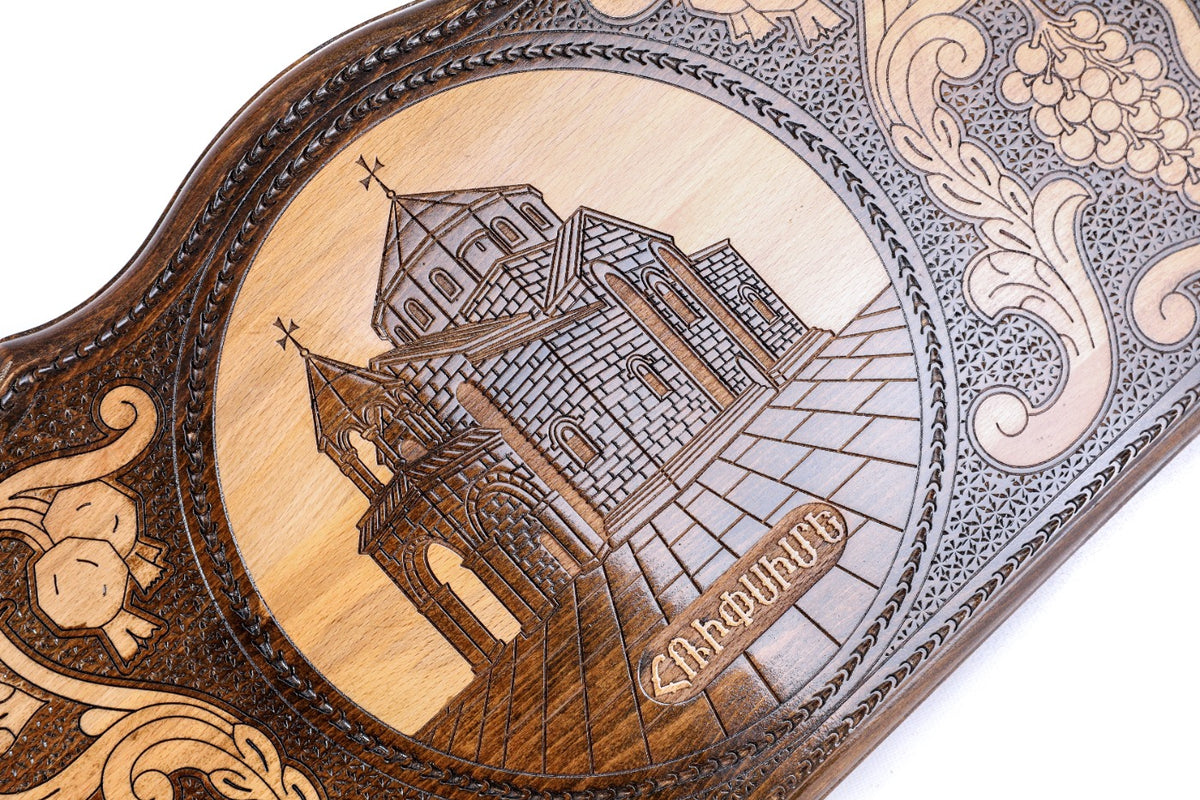 Handmade Wooden Backgammon Set with Church of St. Hripsime, 60 cm - photo 2