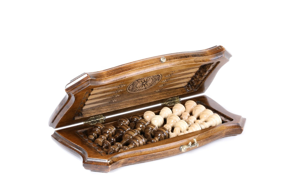 Handmade Walnut Chess and Backgammon Set with Contour Outline, 30 cm - photo 5
