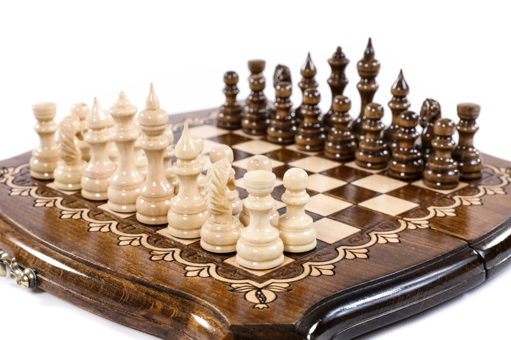 Handmade Walnut Chess and Backgammon Set with Contour Outline, 30 cm - photo 2