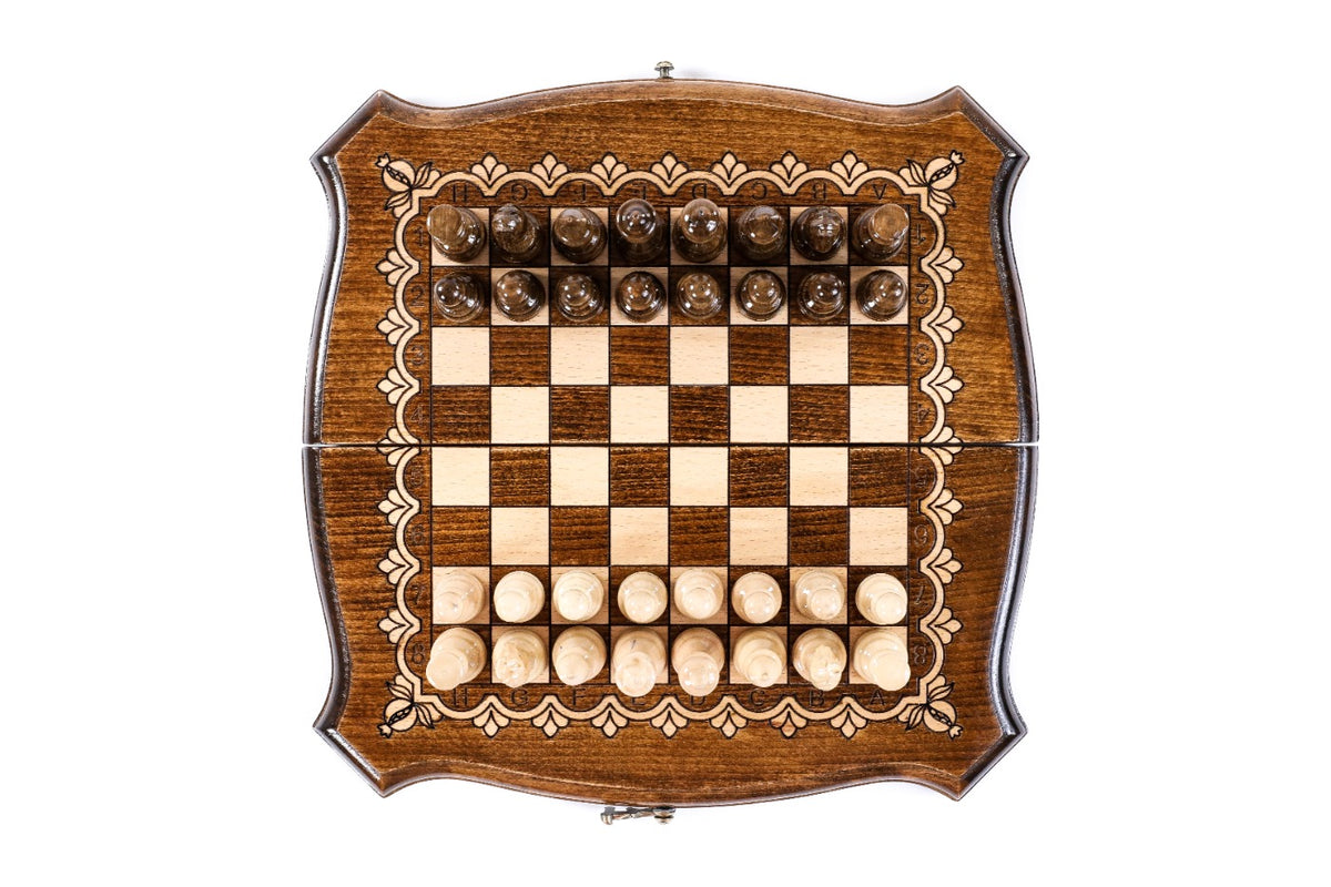 Handmade Walnut Chess and Backgammon Set with Contour Outline, 30 cm - photo 6