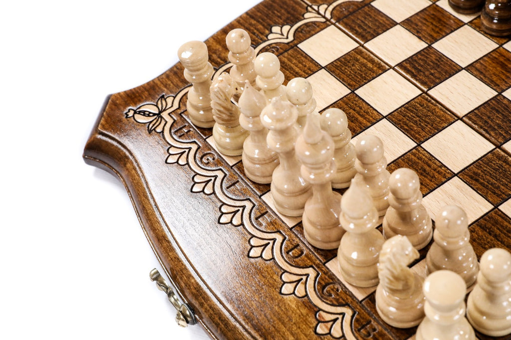 Handmade Walnut Chess and Backgammon Set with Contour Outline, 30 cm - photo 12