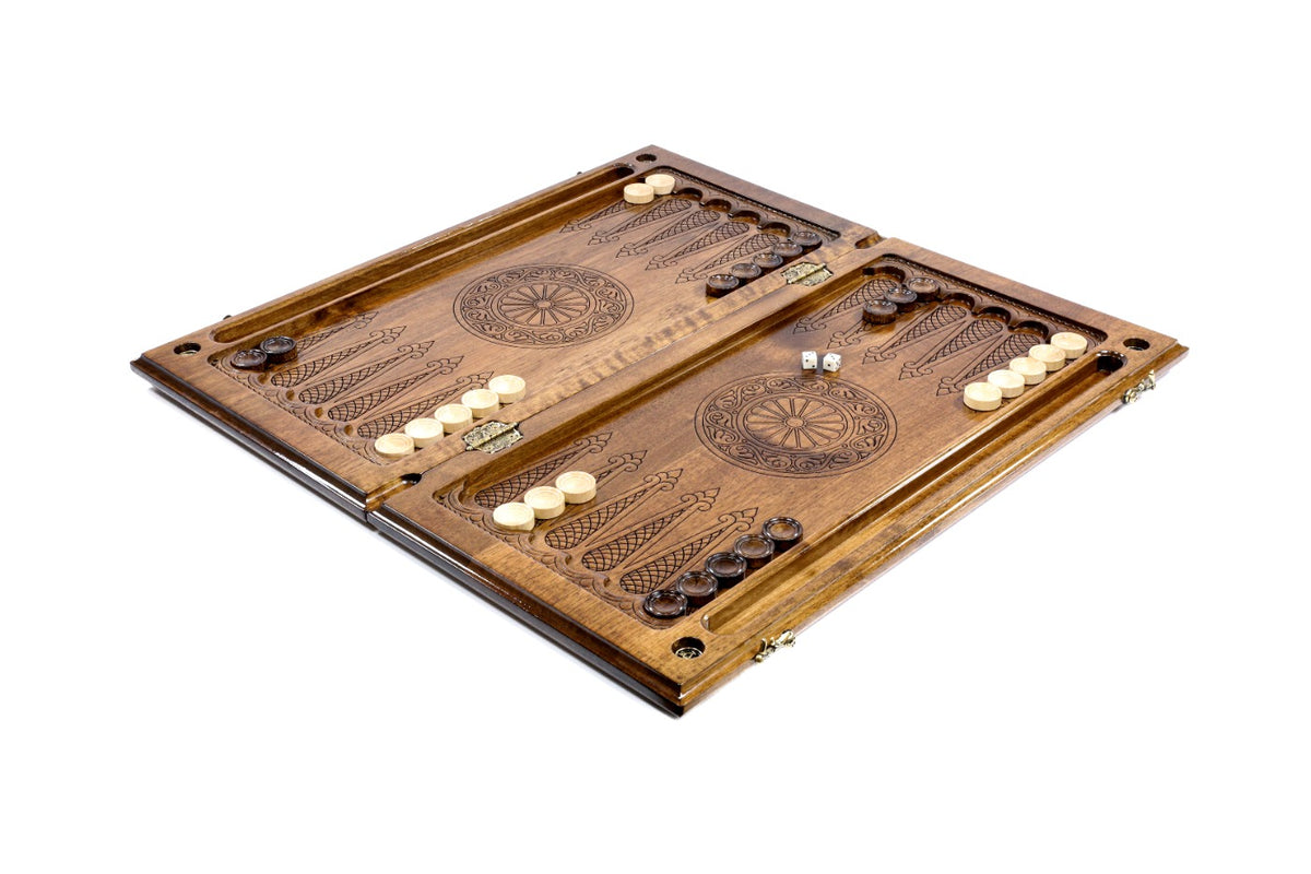 Handmade Walnut Backgammon Set with Armenian Coat of Arms, 60 cm - photo 3