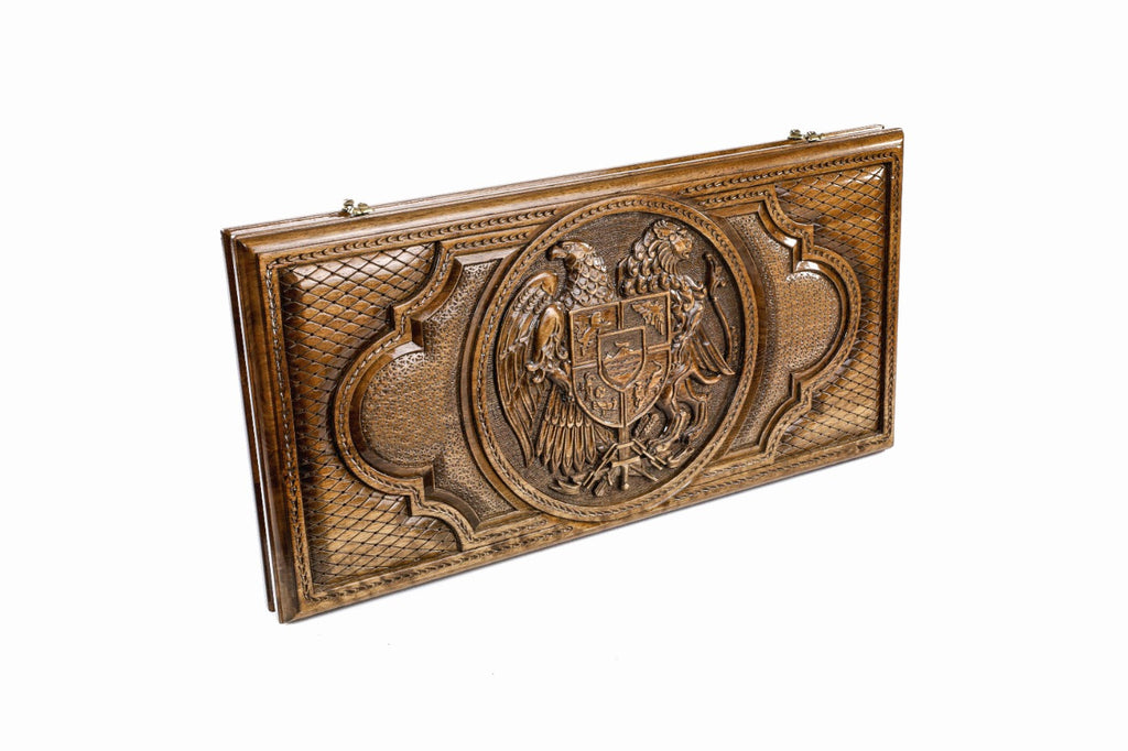Handmade Walnut Backgammon Set with Armenian Coat of Arms, 60 cm - photo 6