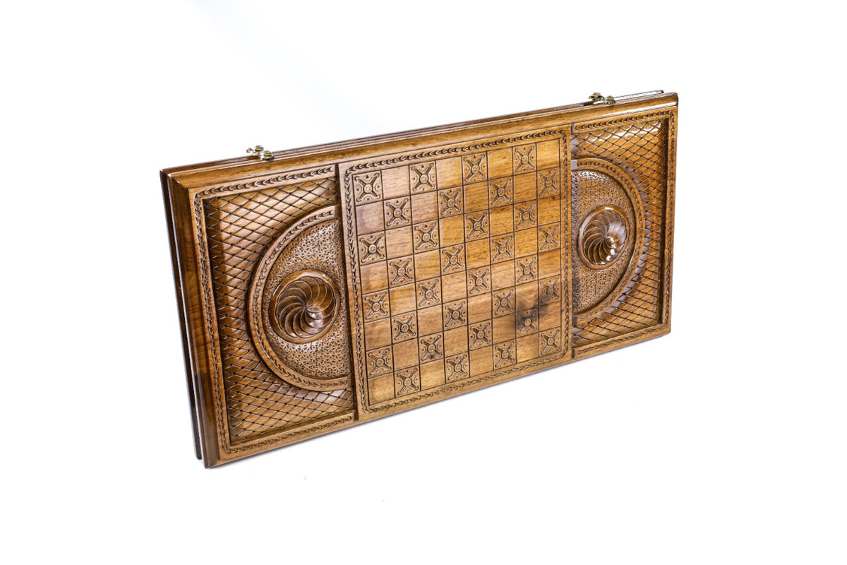 Handmade Walnut Backgammon Set with Armenian Coat of Arms, 60 cm - photo 4