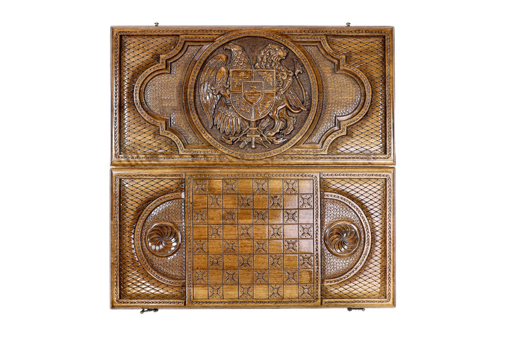 Handmade Walnut Backgammon Set with Armenian Coat of Arms, 60 cm - photo 11