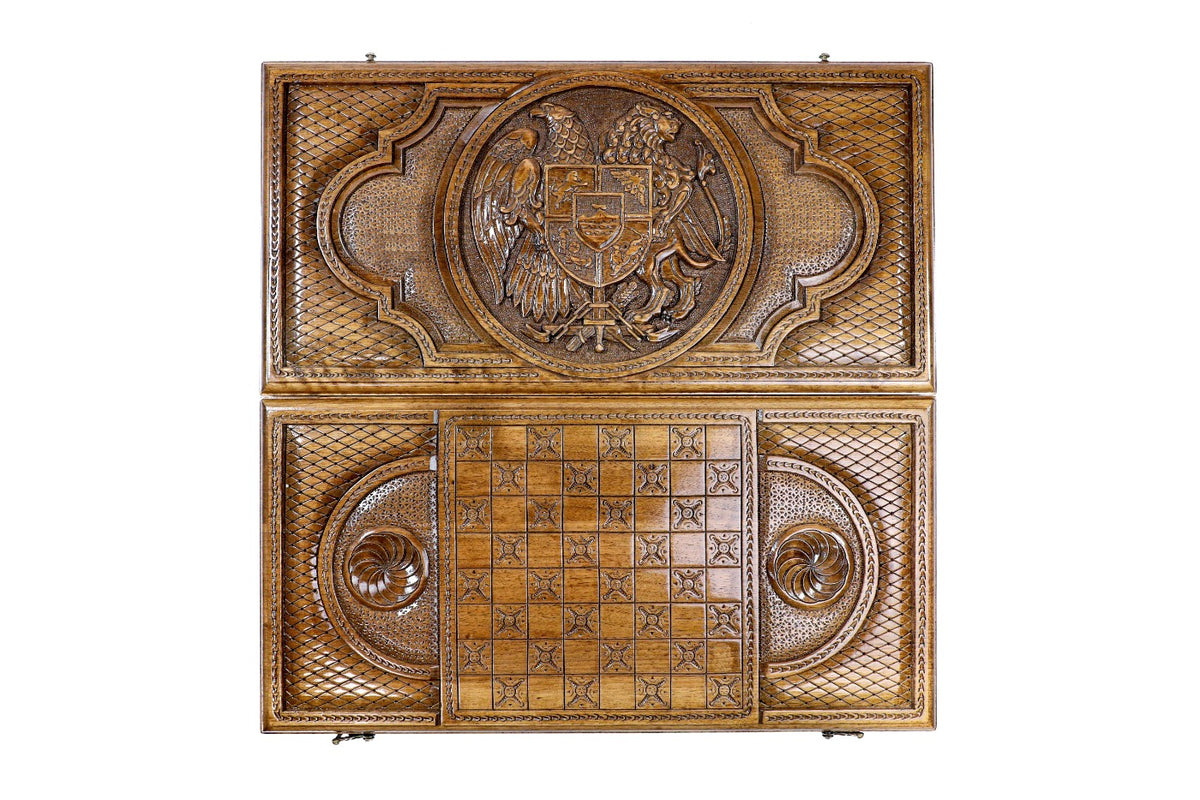 Handmade Walnut Backgammon Set with Armenian Coat of Arms, 60 cm - photo 11