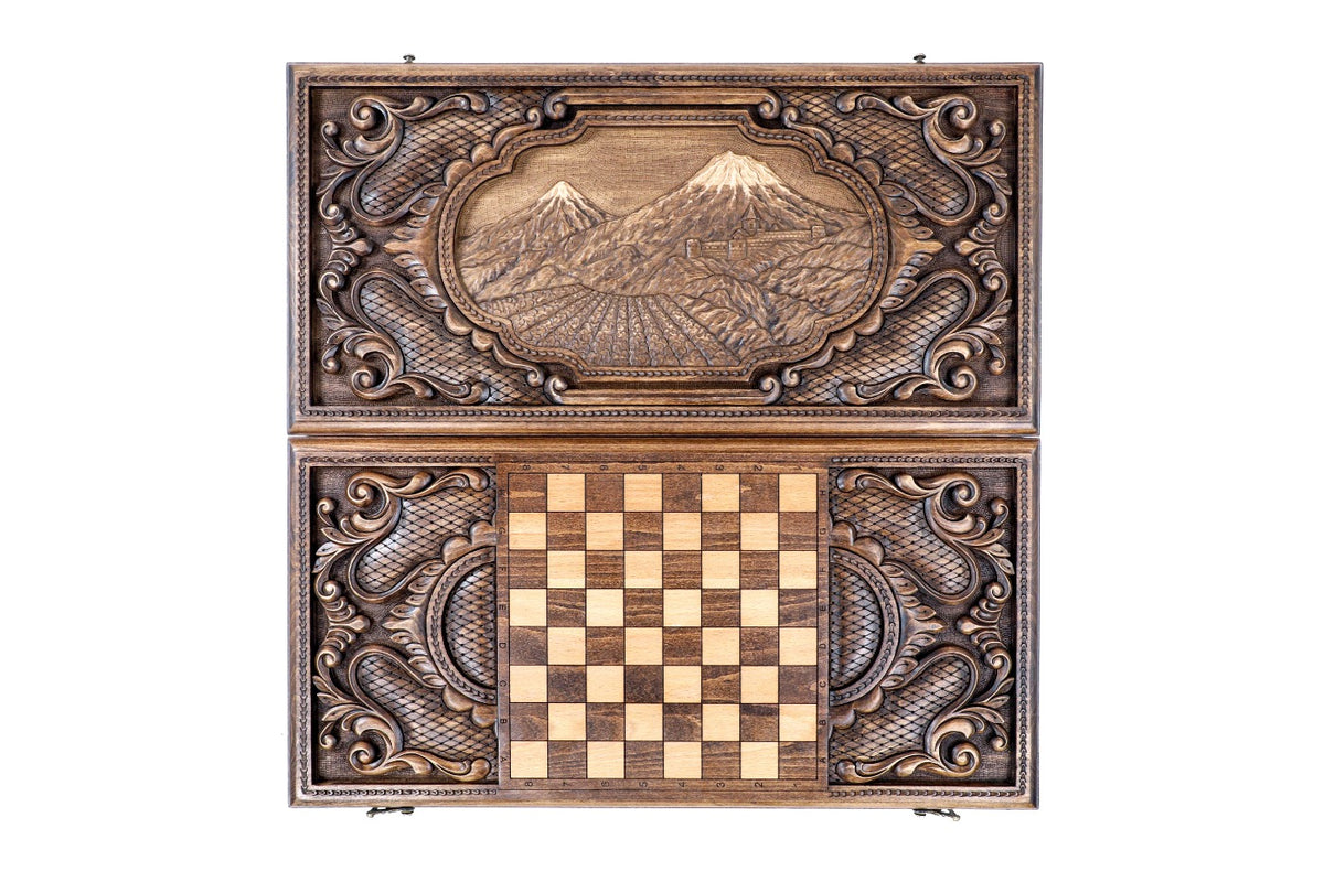 Handmade Walnut Backgammon Set with Mount Ararat, 60 cm - photo 11