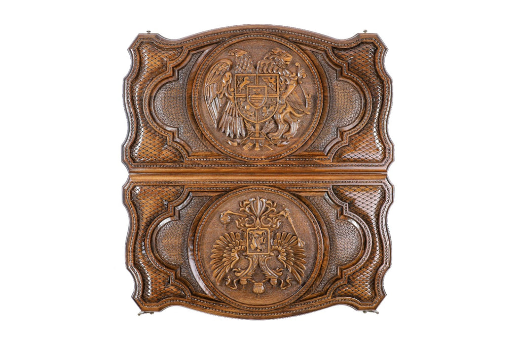 Handmade Wooden Two-Sided Backgammon Set with Armenian and Russian Coats of Arms, 60 cm - photo 4