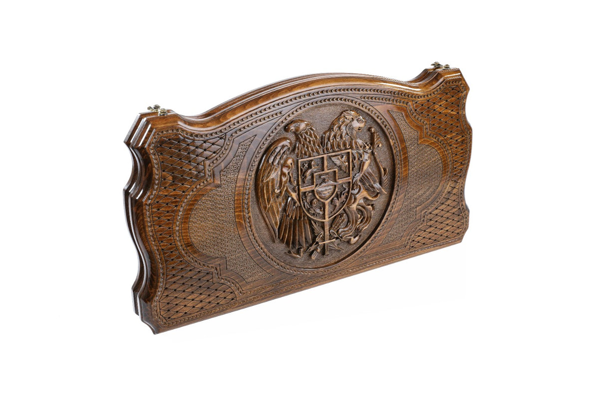 Handmade Wooden Two-Sided Backgammon Set with Armenian and Russian Coats of Arms, 60 cm - photo 5