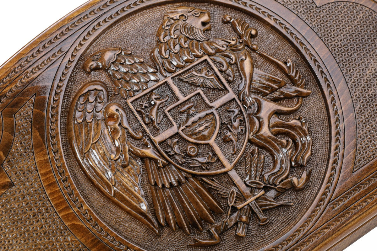 Handmade Wooden Two-Sided Backgammon Set with Armenian and Russian Coats of Arms, 60 cm - photo 2