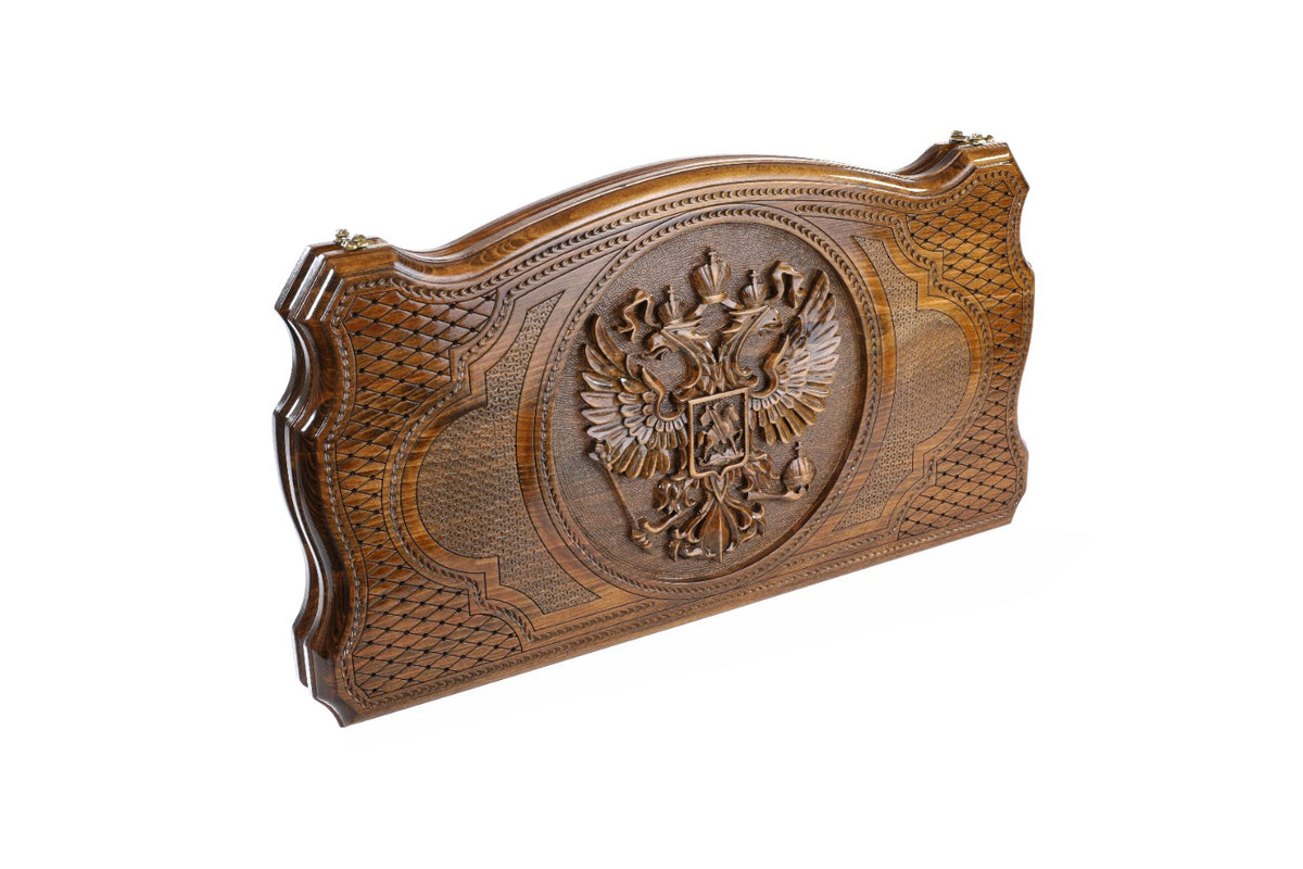 Handmade Wooden Two-Sided Backgammon Set with Armenian and Russian Coats of Arms, 60 cm - photo 6