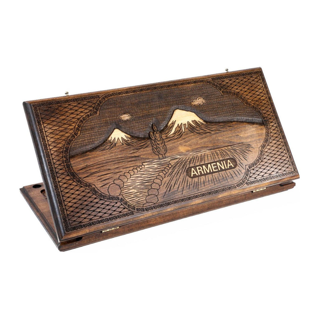 Handmade Wooden Backgammon Set with Mount Ararat, 60 cm (Model 11985)