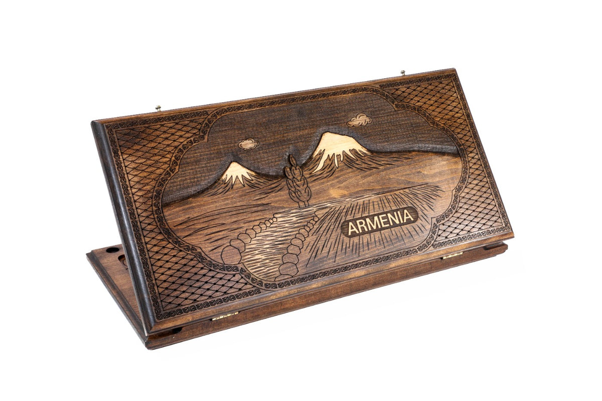 Handmade Wooden Backgammon Set with Mount Ararat, 60 cm (Model 11985)