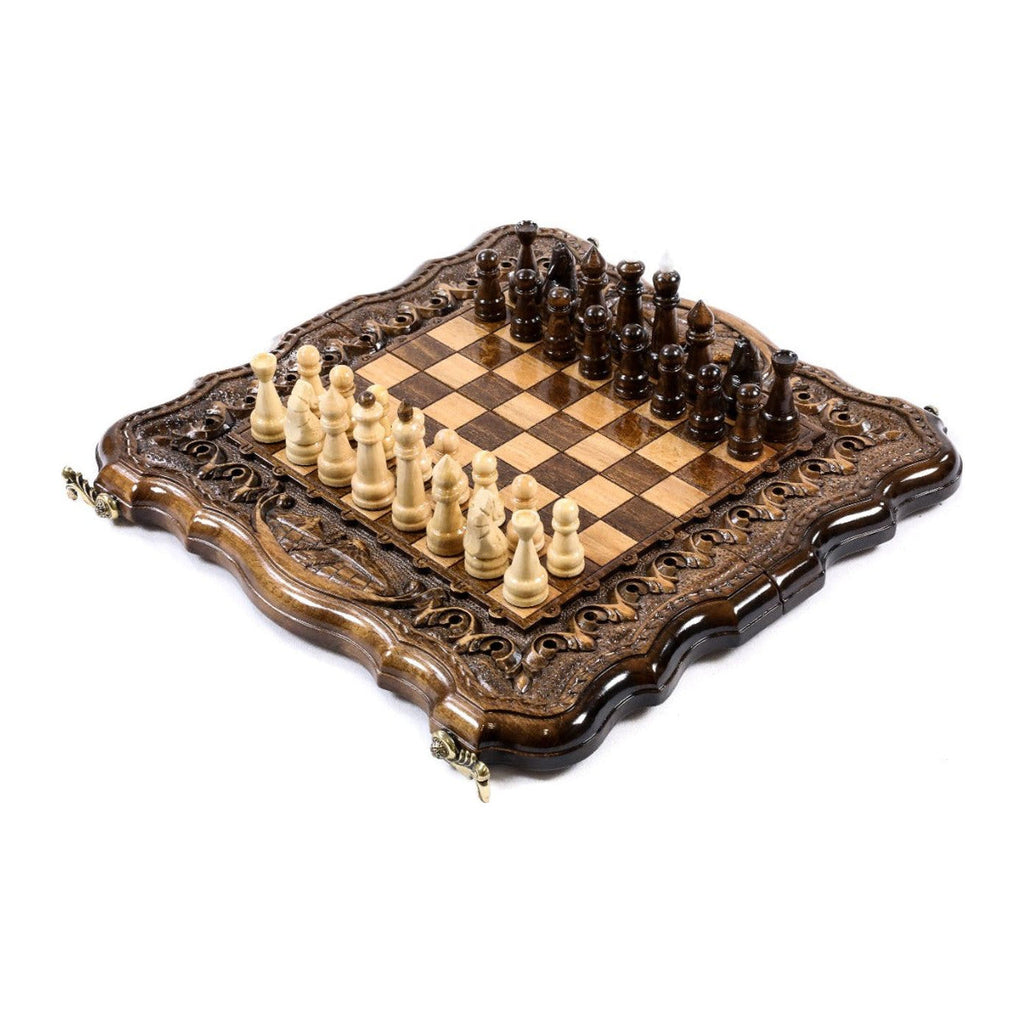 Handmade Wooden Chess and Backgammon Set with Mount Ararat, 30 cm (Model 31380)