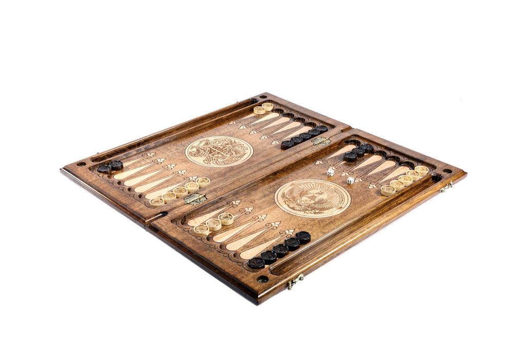 Handmade Wooden Two-Sided Backgammon Set with Armenian and Artsakh Coats of Arms, 60 cm - photo 3