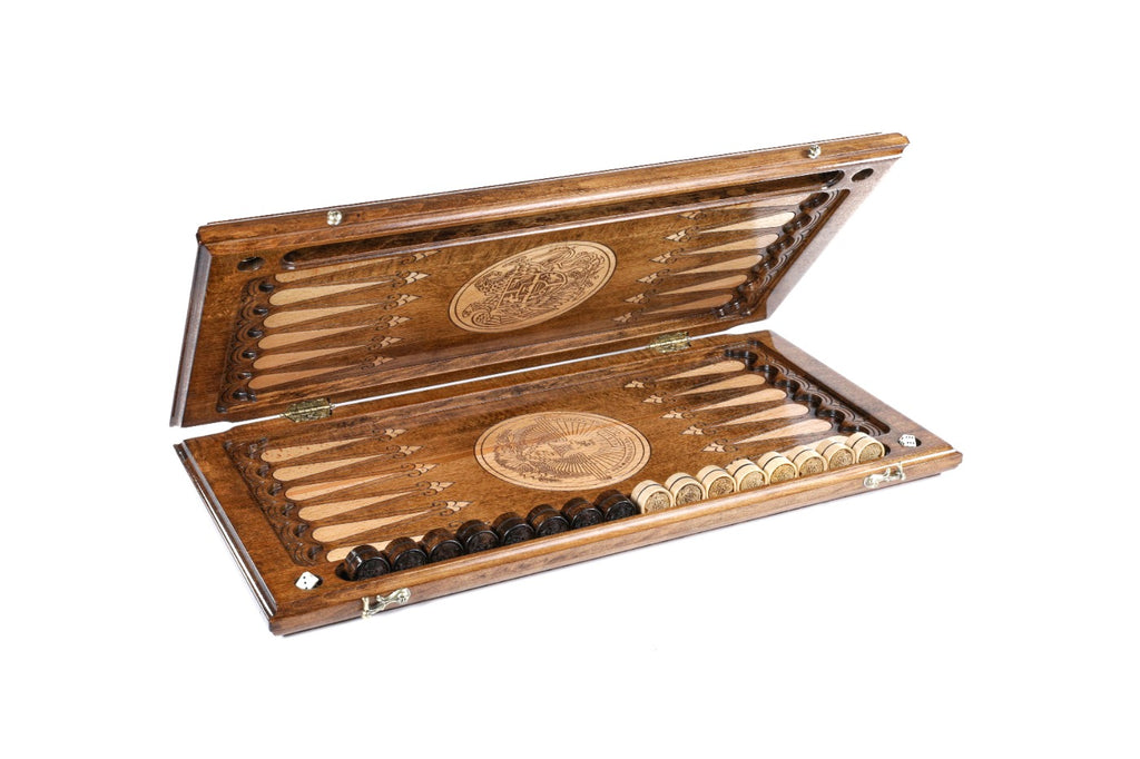 Handmade Wooden Two-Sided Backgammon Set with Armenian and Artsakh Coats of Arms, 60 cm - photo 5
