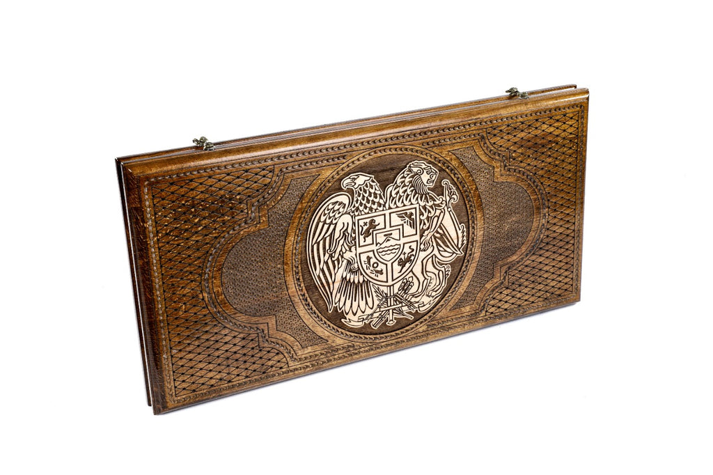 Handmade Wooden Two-Sided Backgammon Set with Armenian and Artsakh Coats of Arms, 60 cm - photo 6