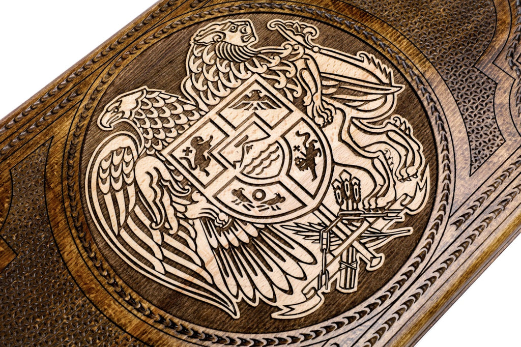 Handmade Wooden Two-Sided Backgammon Set with Armenian and Artsakh Coats of Arms, 60 cm - photo 2