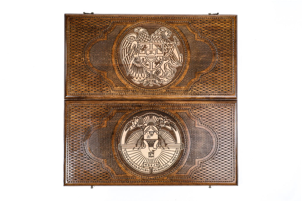 Handmade Wooden Two-Sided Backgammon Set with Armenian and Artsakh Coats of Arms, 60 cm - photo 4