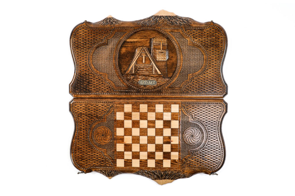 Handmade Wooden Backgammon Set with Artsakh Monument and Ararat Outline, 60 cm - photo 11