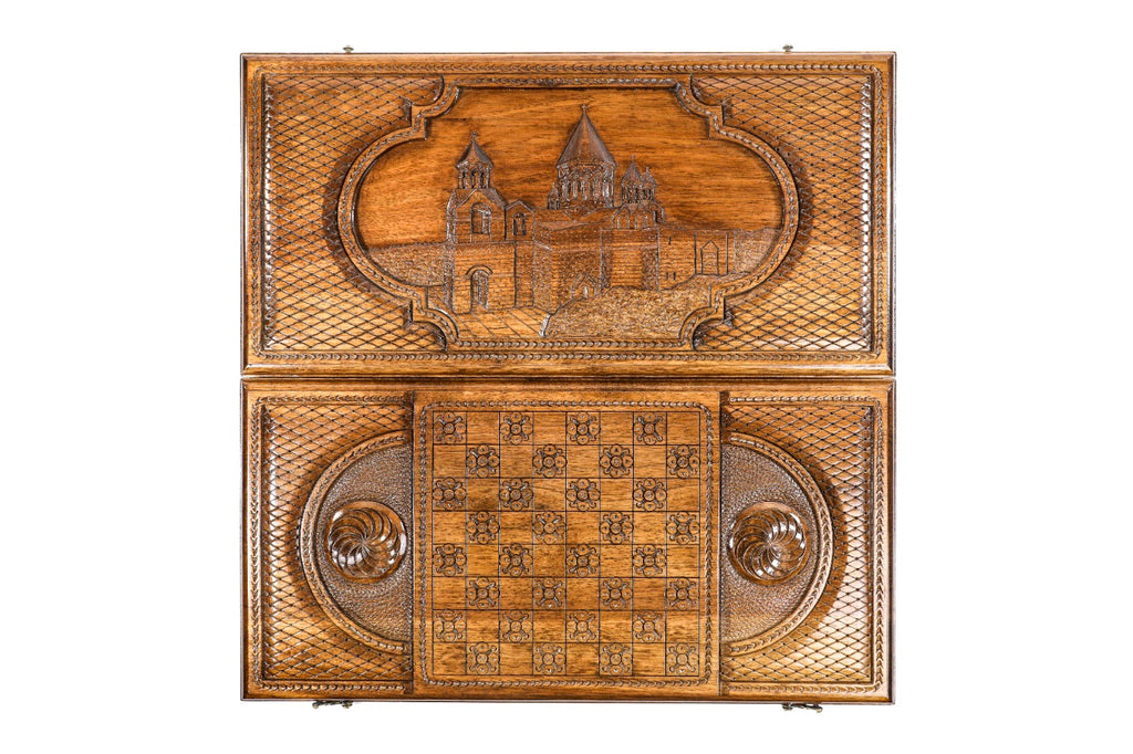 Handmade Walnut Backgammon Set with Etchmiadzin Cathedral, 60 cm - photo 11