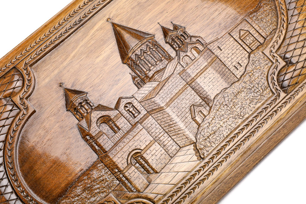 Handmade Walnut Backgammon Set with Etchmiadzin Cathedral, 60 cm - photo 2