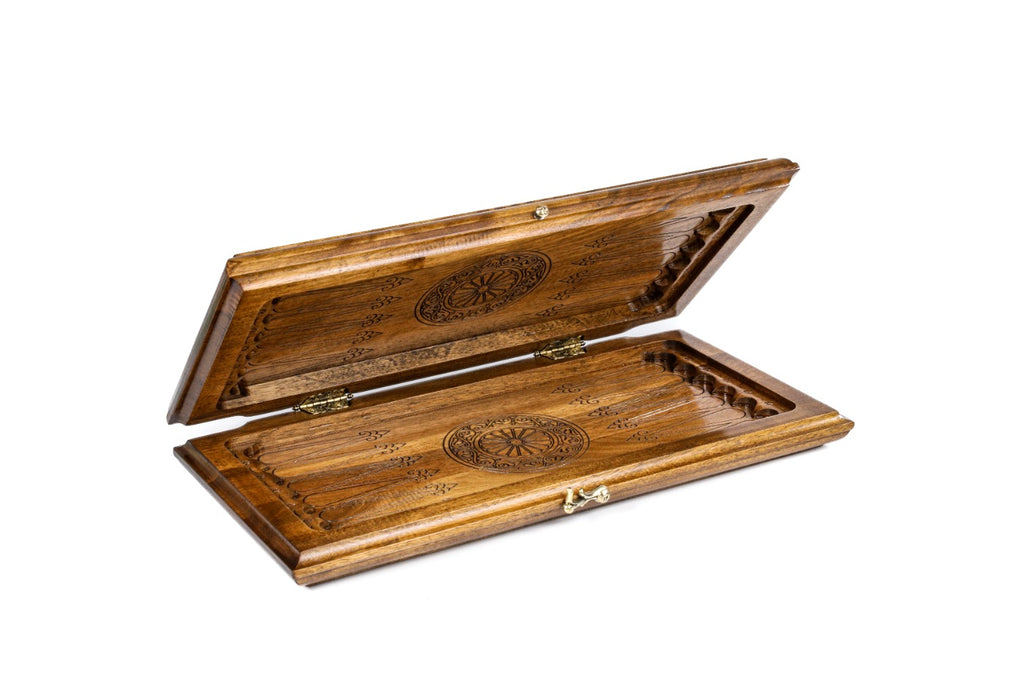 Handmade Walnut Two-Sided Backgammon Set with Garni Temple and Geghard Monastery, 40 cm - photo 5