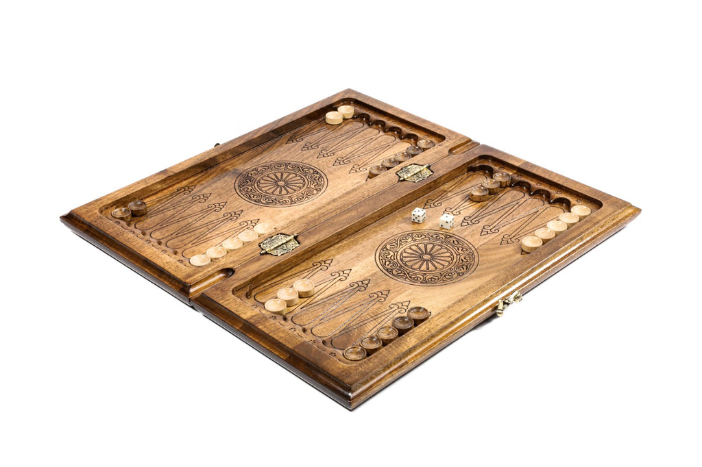 Handmade Walnut Two-Sided Backgammon Set with Garni Temple and Geghard Monastery, 40 cm - photo 3