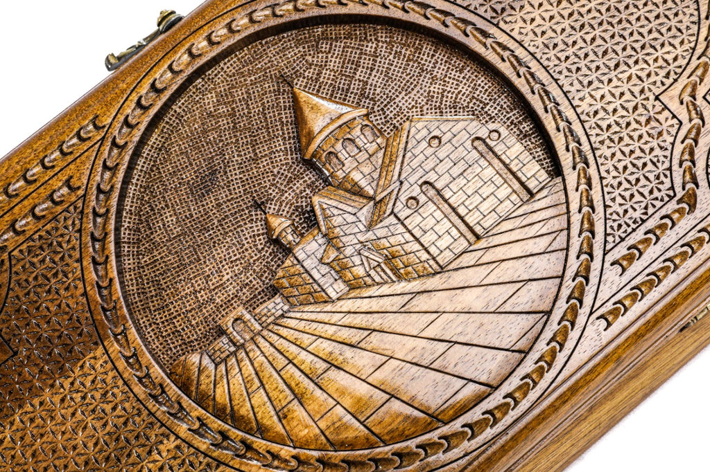 Handmade Walnut Two-Sided Backgammon Set with Garni Temple and Geghard Monastery, 40 cm - photo 2