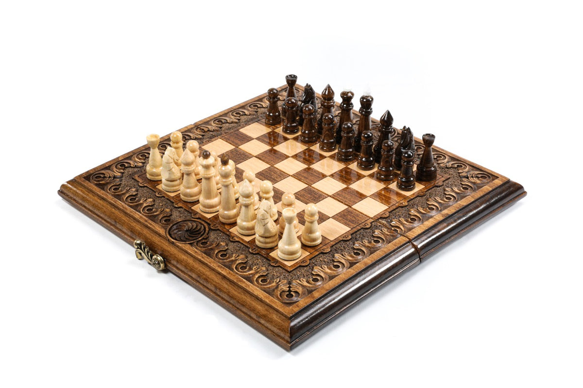 Handmade Wooden Chess and Backgammon Set with Eternity Sign, 30 cm
