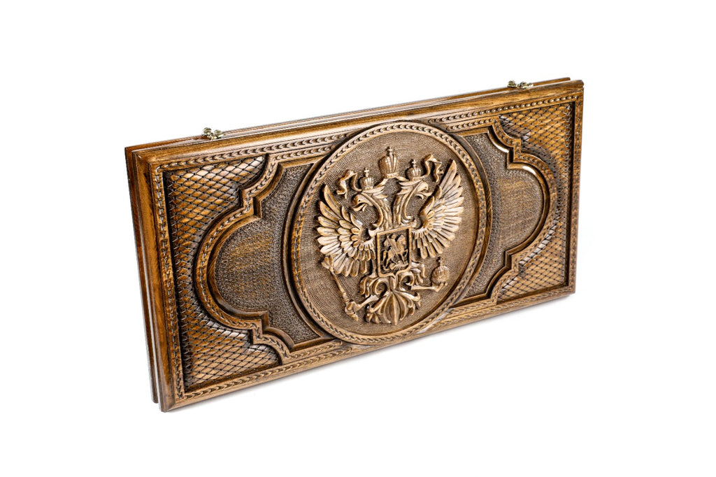 Handmade Wooden Backgammon Set with Russian Coat of Arms, 60 cm - photo 6