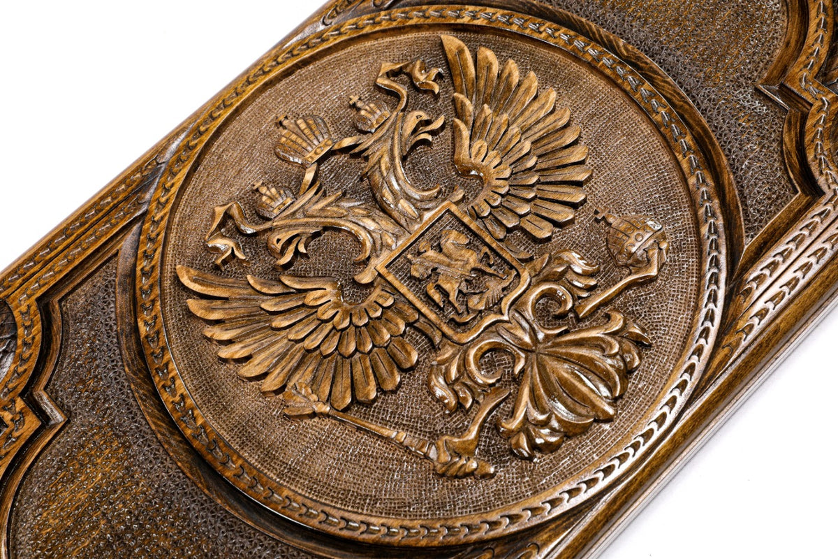 Handmade Wooden Backgammon Set with Russian Coat of Arms, 60 cm - photo 2