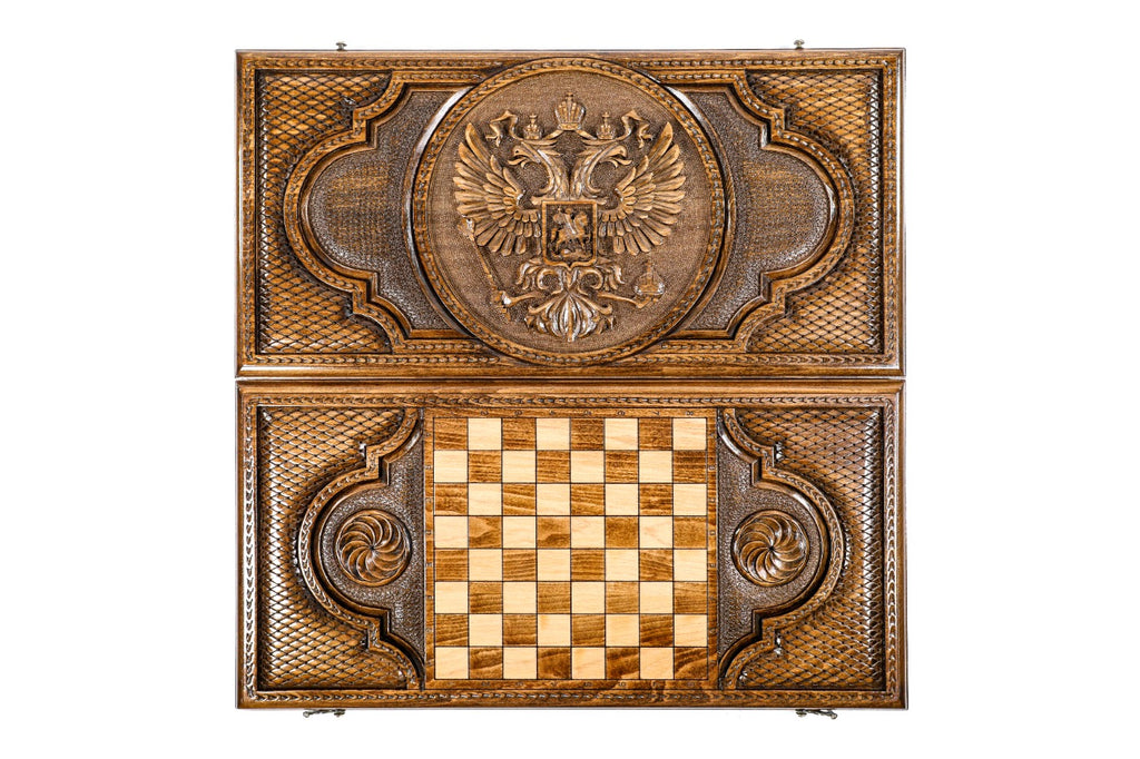 Handmade Wooden Backgammon Set with Russian Coat of Arms, 60 cm - photo 11