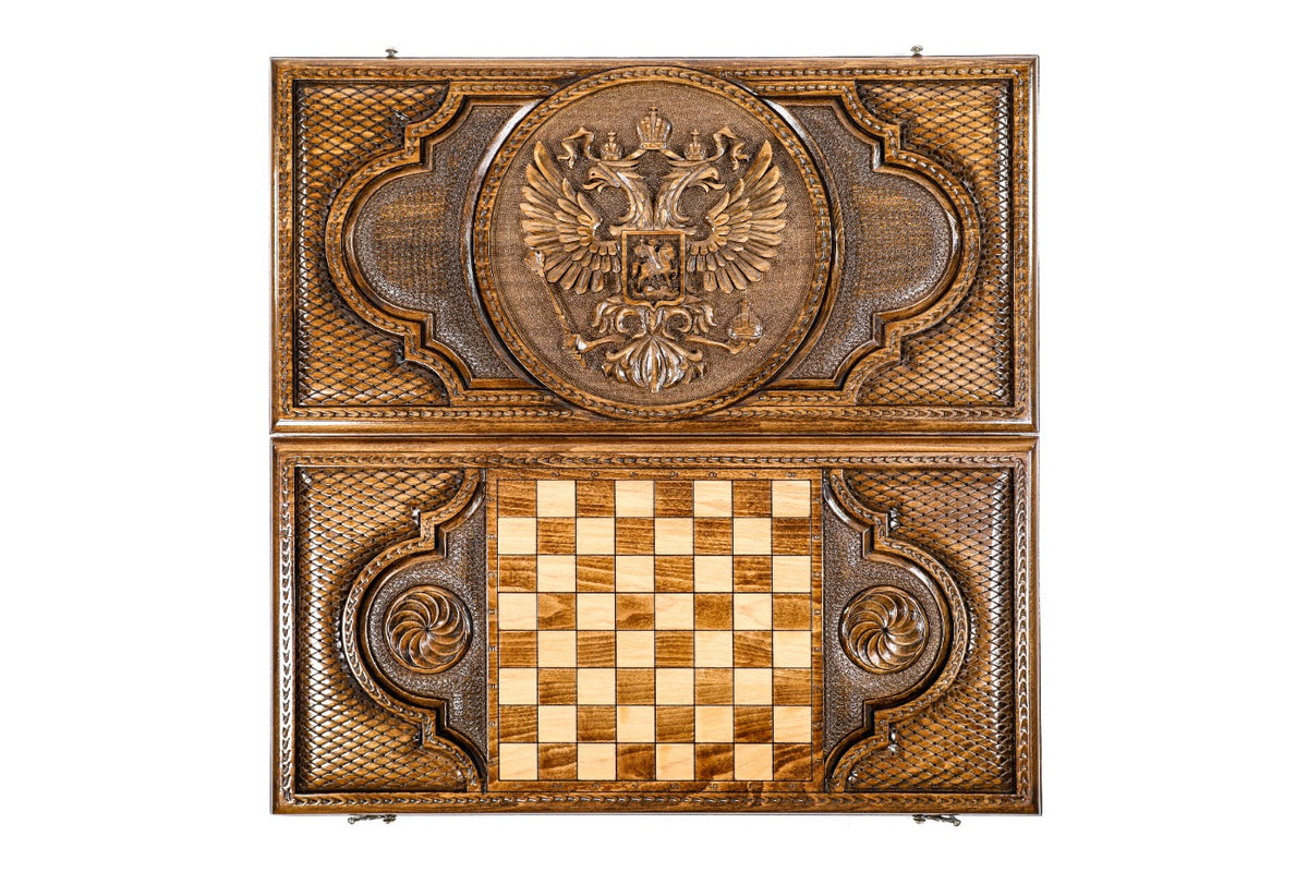 Handmade Wooden Backgammon Set with Russian Coat of Arms, 60 cm - photo 11