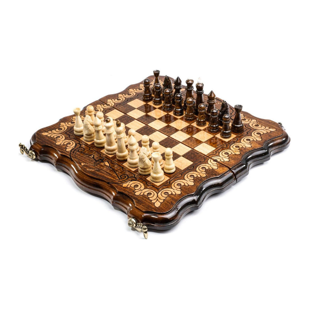 Handmade Wooden Chess and Backgammon Set with Mount Ararat, 30 cm (Model 31352)