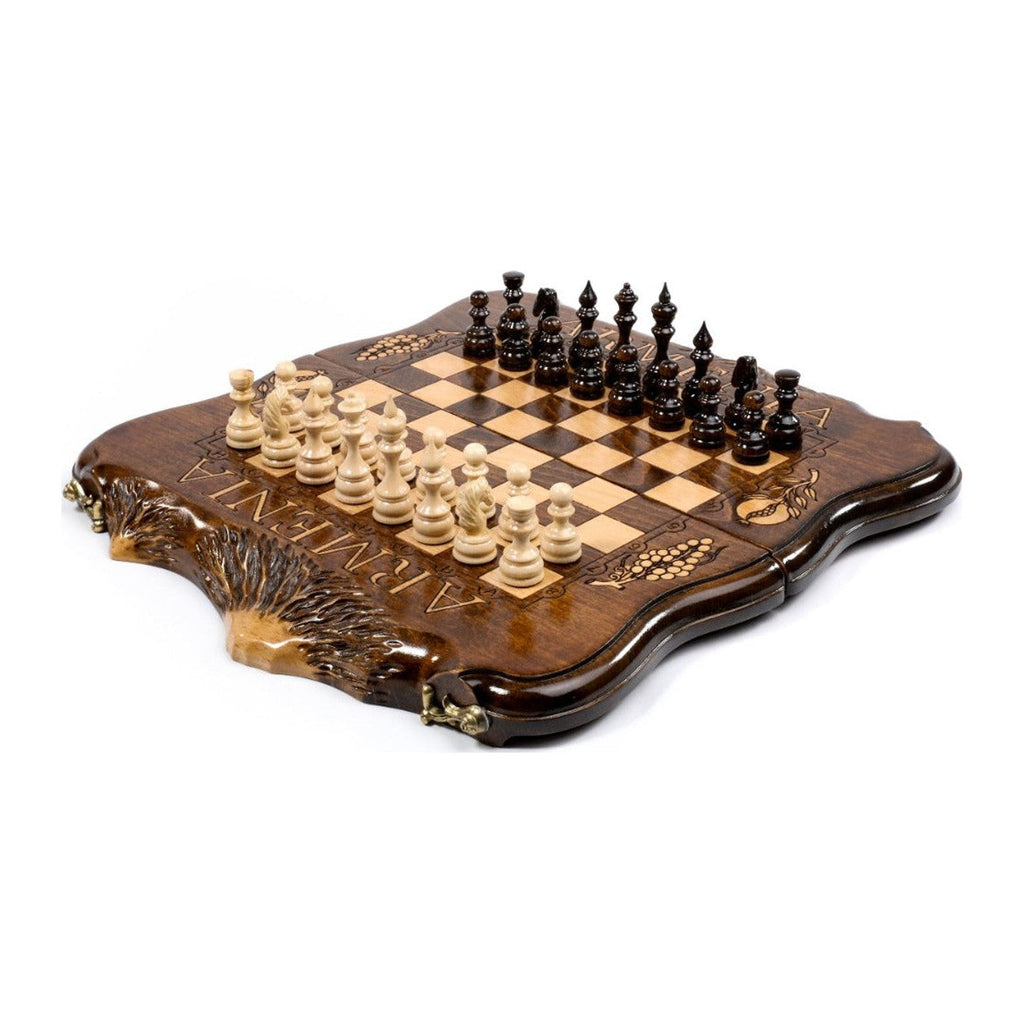 Handmade Wooden Chess Set with Ararat Outline, 30 cm