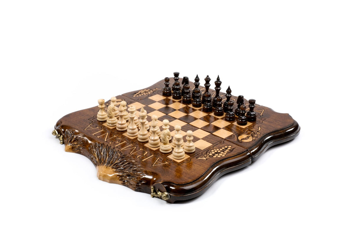 Handmade Wooden Chess Set with Ararat Outline, 30 cm