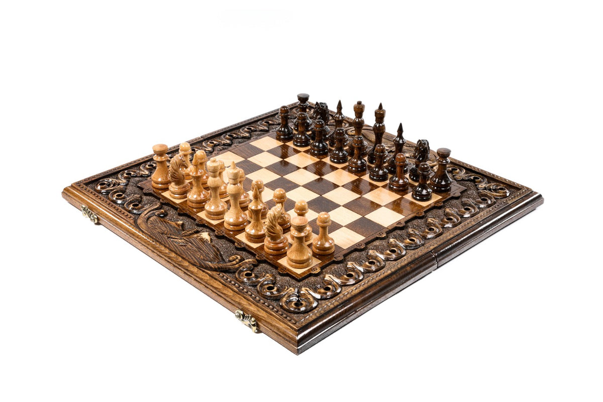 Handmade Wooden Chess and Backgammon Set with Mount Ararat, 50 cm