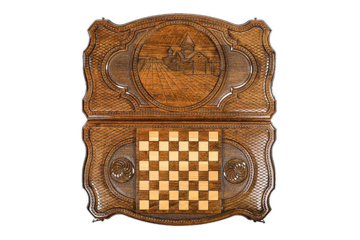 Handmade Wooden Backgammon Set with Geghard Monastery, 60 cm - photo 11
