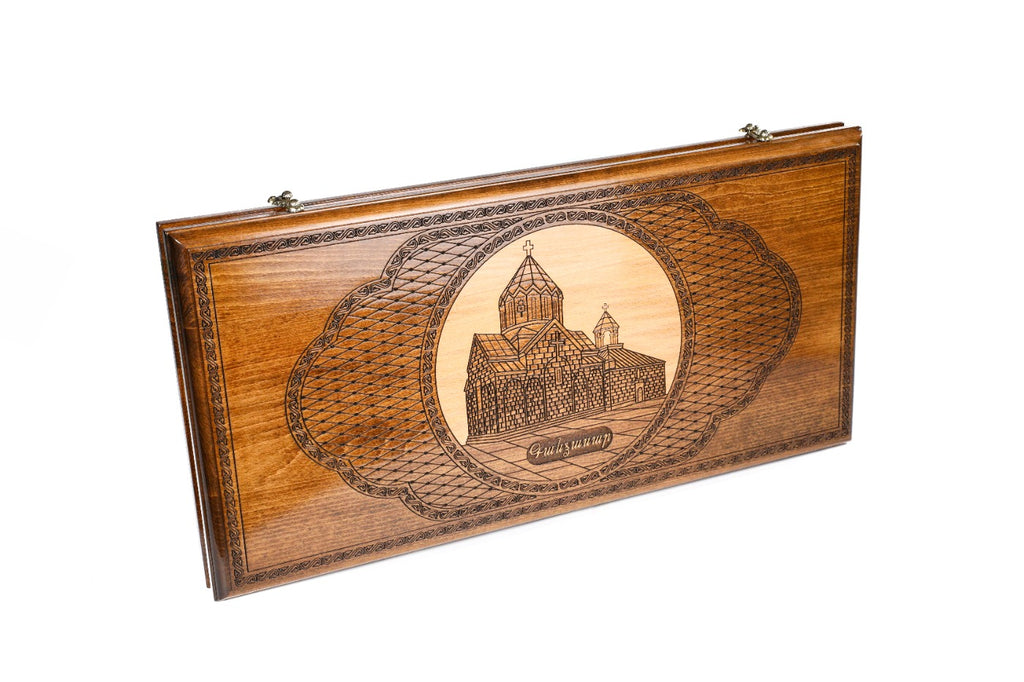 Handmade Wooden Two-Sided Backgammon Set with Artsakh Monument and Gandzasar, 60 cm - photo 6
