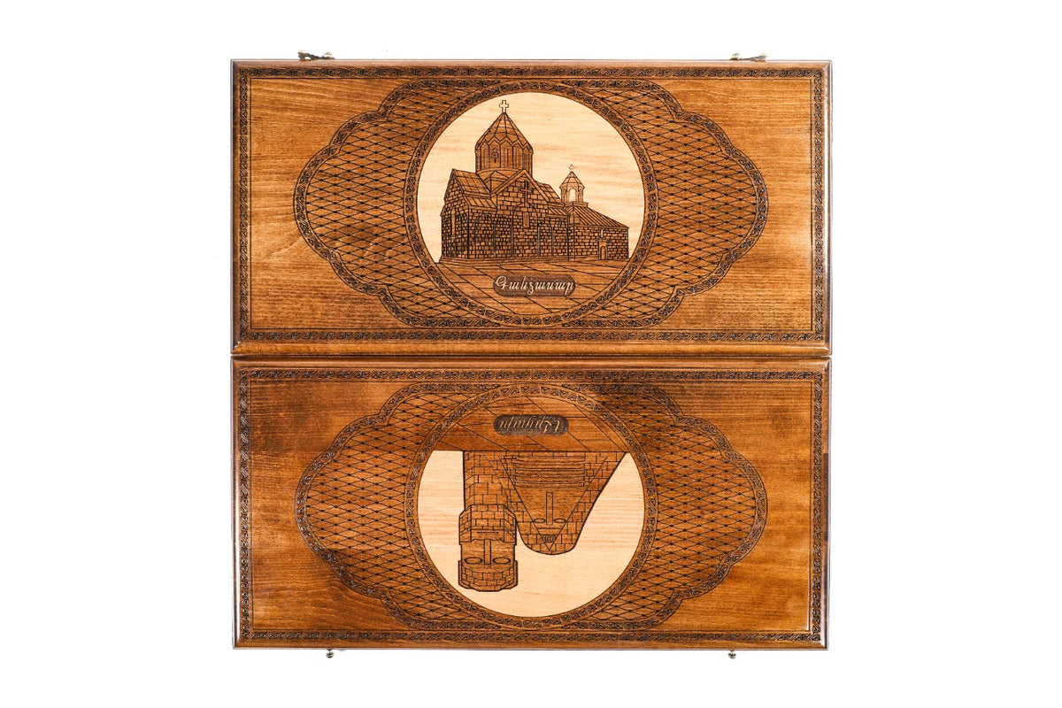 Handmade Wooden Two-Sided Backgammon Set with Artsakh Monument and Gandzasar, 60 cm - photo 4
