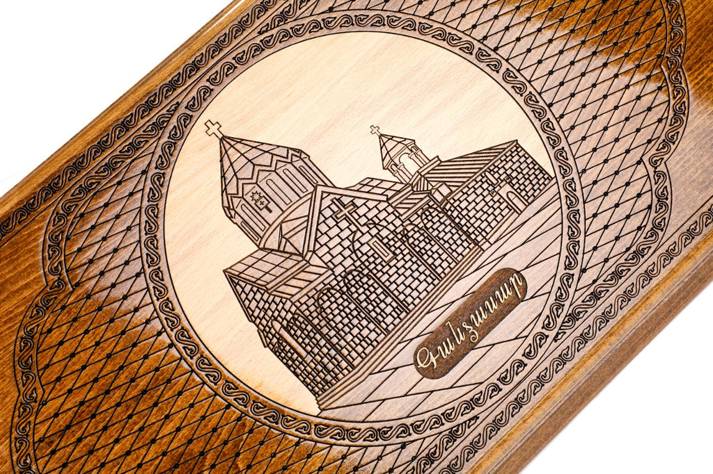 Handmade Wooden Two-Sided Backgammon Set with Artsakh Monument and Gandzasar, 60 cm - photo 2